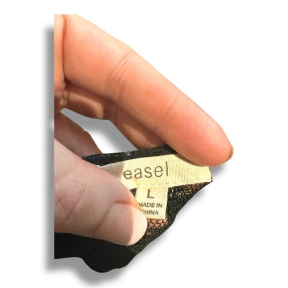 Women’s L Easel Black Lace Mesh Tiered Bell Sleeve Top - Picture 8 of 8